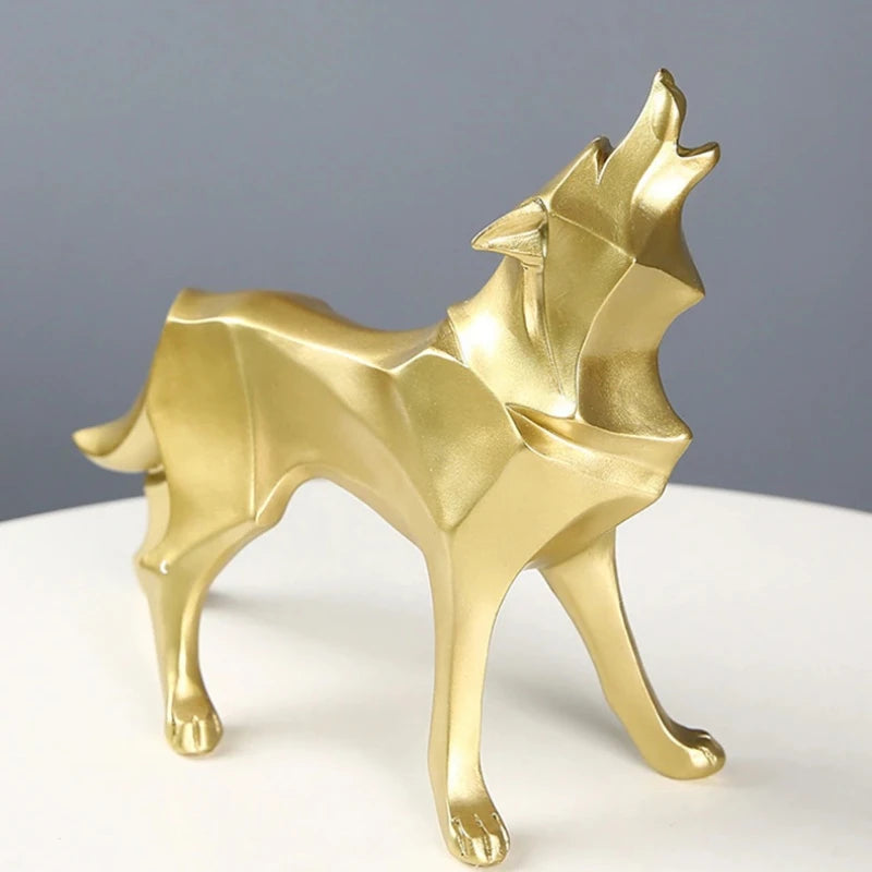 Abstract Wolf Sculpture - 22x19.5cm Resin Geometric Statue