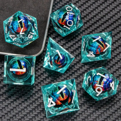 Sharp-Edge Resin Liquid-Core Dice Set for D&D and RPG Games