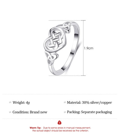 YILUOCD Celtic Knot Heart Ring – S925 Silver Plated