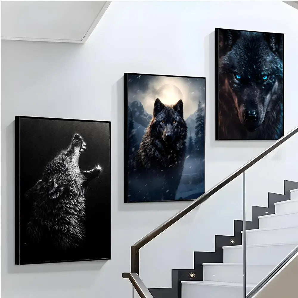 Black Wolf Canvas Poster - HD Print Wall Art Scroll Painting