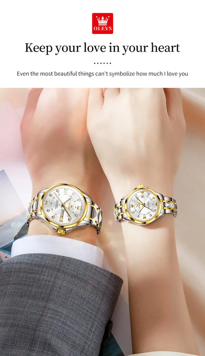 OLEVS 2906 Couple Watch - Roman Scale, Diamond Dial, Rhombus Strap, Waterproof