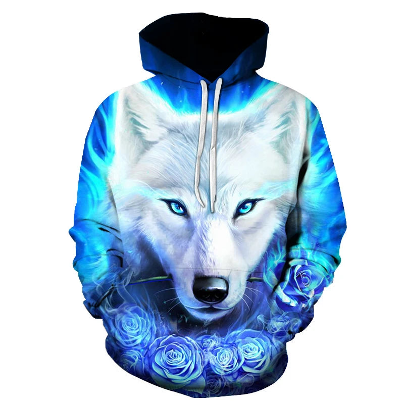 Wolf 3D Print Hoodie - Polyester O-Neck Oversized Streetwear