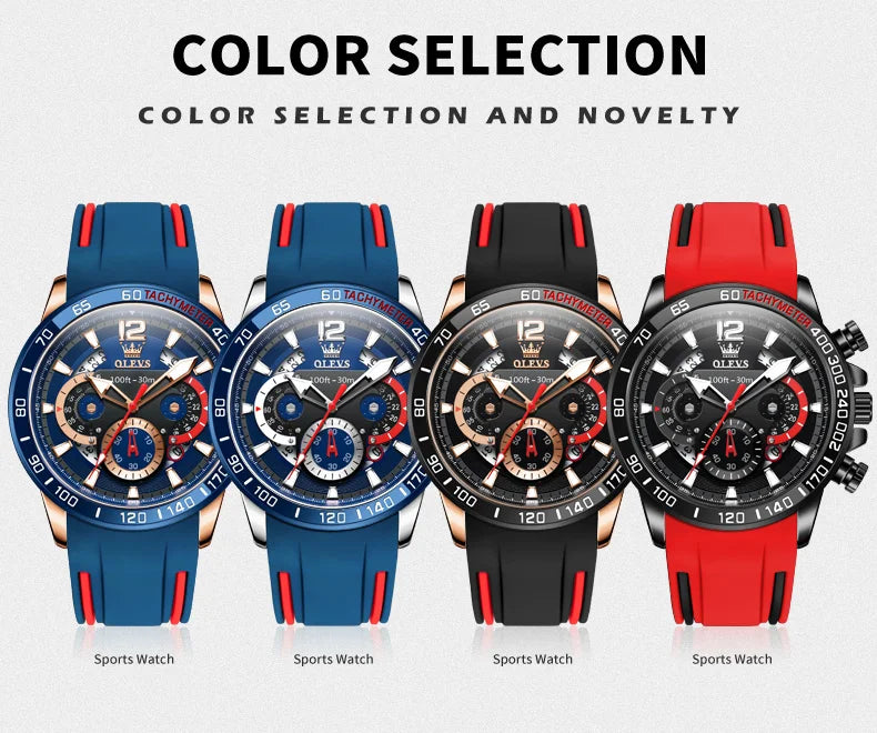 OLEVS 9936 Men's Watch - Luxury, Silicone Strap, Waterproof, Chronograph, Night Light