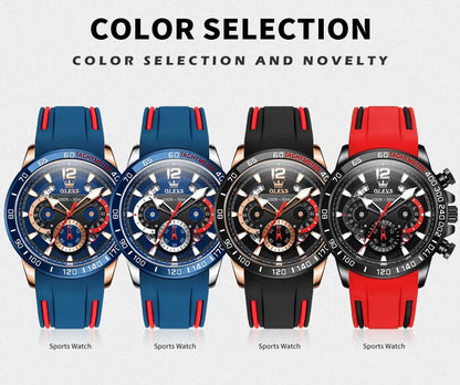 OLEVS 9936 Men's Watch - Luxury, Silicone Strap, Waterproof, Chronograph, Night Light