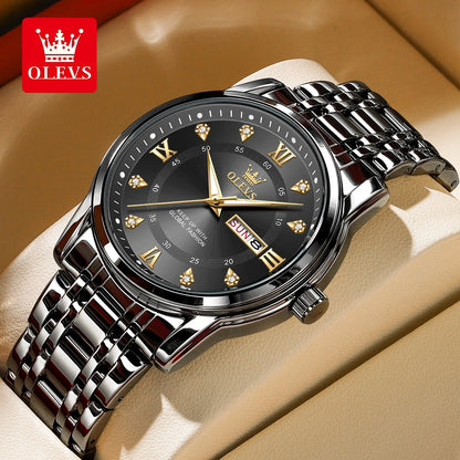 OLEVS Men’s Stainless Steel Quartz Watch with Roman Numerals, Model TY712
