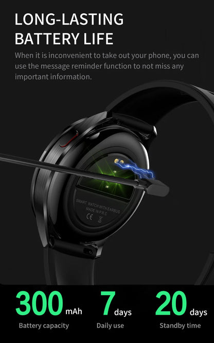 2-in-1 Smartwatch with TWS Earbuds - 1.39" IPS, Heart Rate, IP67, Bluetooth 5.0, 300mAh