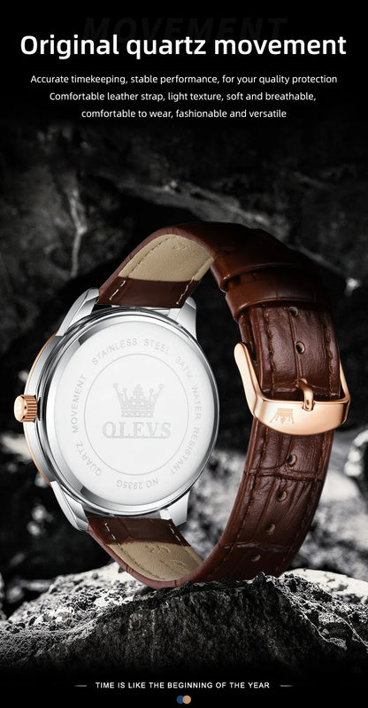 OLEVS 2935 Luxury Men's Watch - Roman Numeral, Auto Date, Shock Resistant, 3ATM, Leather Strap