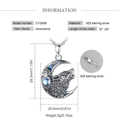 Wolf Moonstone Necklace