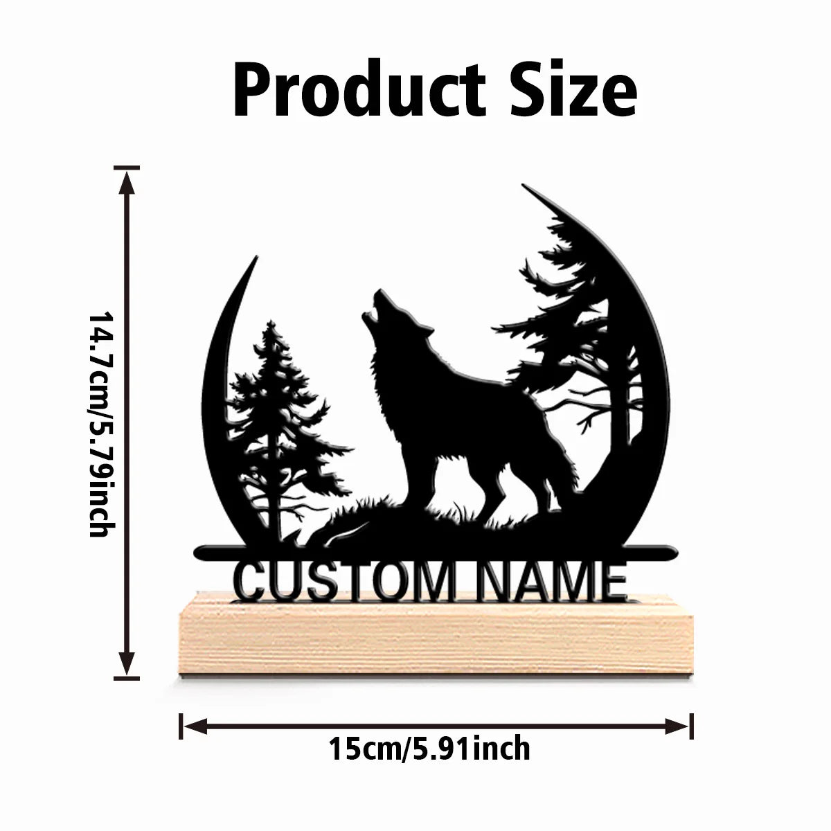 Custom Howling Wolf Metal Sculpture - 15cm with Wooden Base