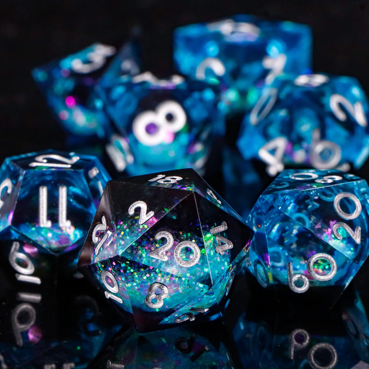 7-Piece Sharp-Edge Resin RPG Dice Set with Liquid-Core Options