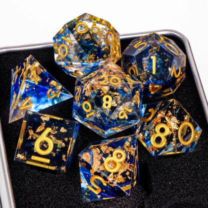 7-Piece Sharp-Edge Resin RPG Dice Set with Liquid-Core Options