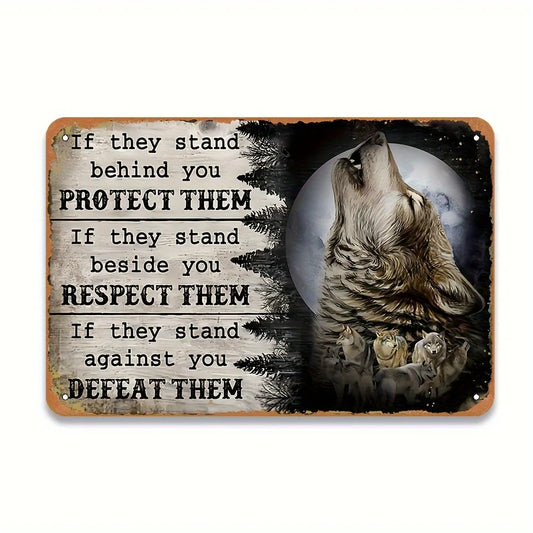 Wolf Metal Tin Sign - 'Protect Them' Motivational Wall Art Decor