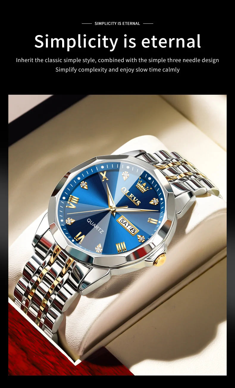 OLEVS 9931 Men's Watch - Rhombus Mirror, Waterproof, Luminous, Stainless Steel, Date Week