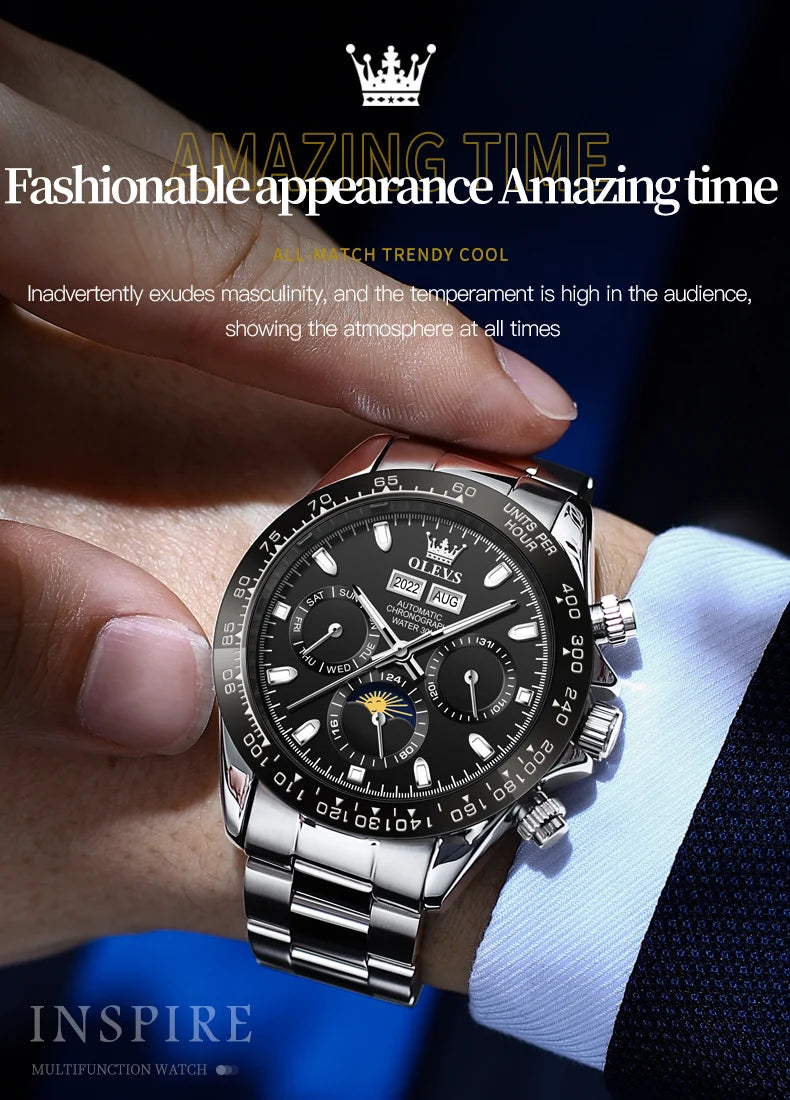 OLEVS 6654 Men's Watch - Automatic Mechanical, Sport, Waterproof, Luminous, Week Calendar