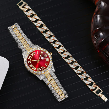 TVK Unisex Rhinestone Quartz Watch - Roman Numeral, Stainless Steel, Auto Date, Shock Resistant
