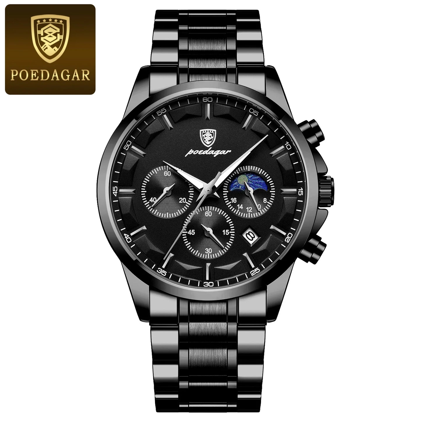 POEDAGAR 928 Men's Luxury Sport Watch - Leather Band, Luminous, Diver, 3ATM, Auto Date