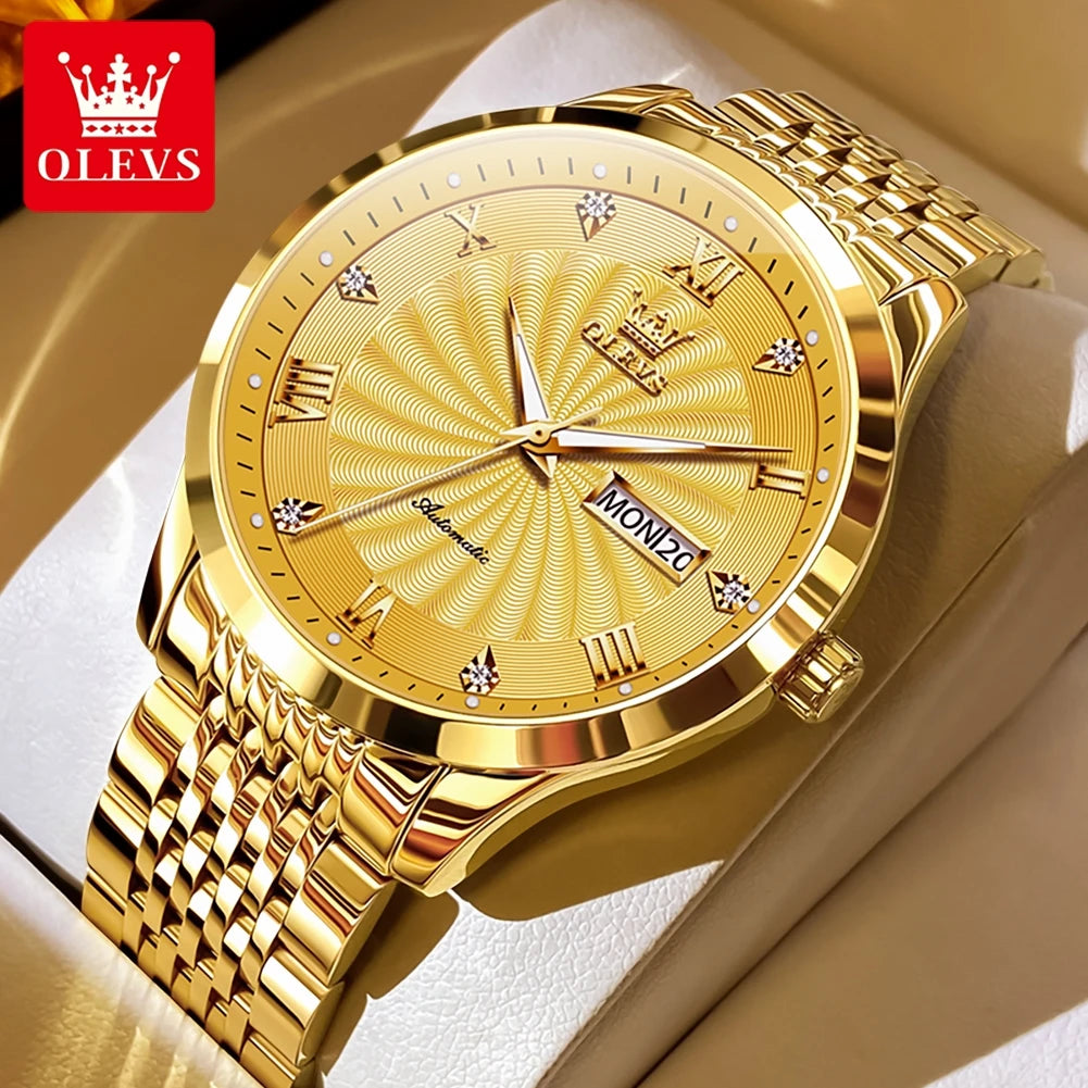 OLEVS 6630 Men's Watch - Automatic Mechanical, Threaded Dial, Waterproof, Stainless Steel, Luxury