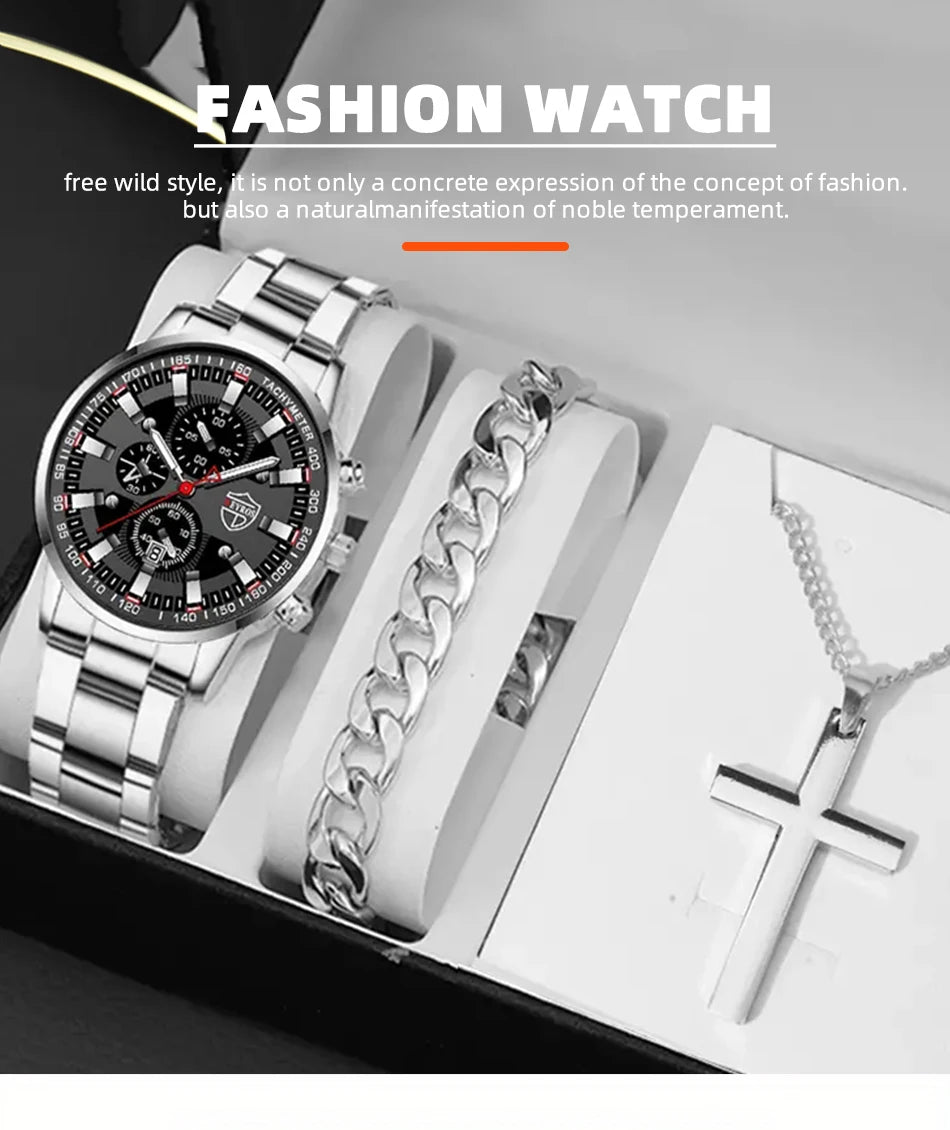 DEYROS Men's Luxury Quartz Watch - Stainless Steel Band, Numberless Dial, Bracelet Clasp