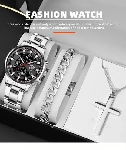 DEYROS Men's Luxury Quartz Watch - Stainless Steel Band, Numberless Dial, Bracelet Clasp