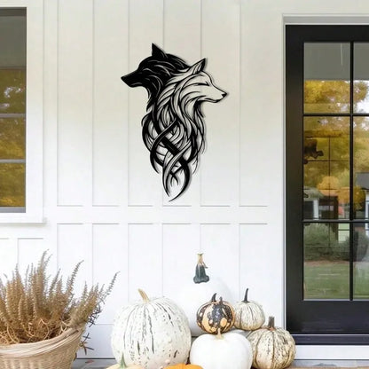 Twin Wolf Metal Wall Sculpture - Black & White Wrought Iron Set