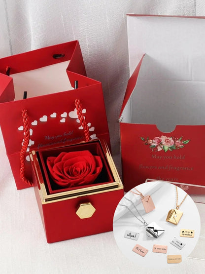 Eternal Rose Box with Custom Envelope Necklace Gift Set