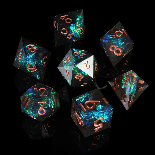 Resin Sharp Edge DND Dice Set - 7PC Polyhedral RPG Dice