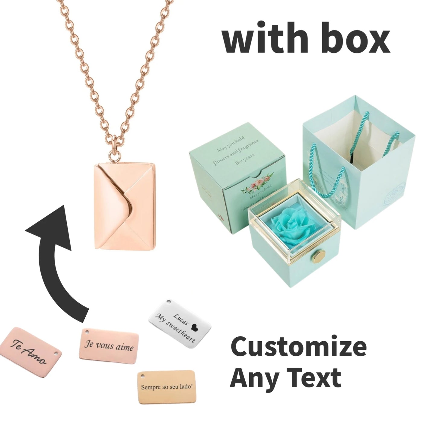 Eternal Rose Box with Custom Envelope Necklace Gift Set