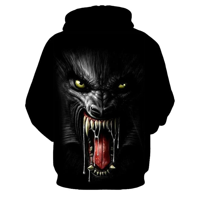 Wolf 3D Print Hoodie - Polyester O-Neck Oversized Streetwear