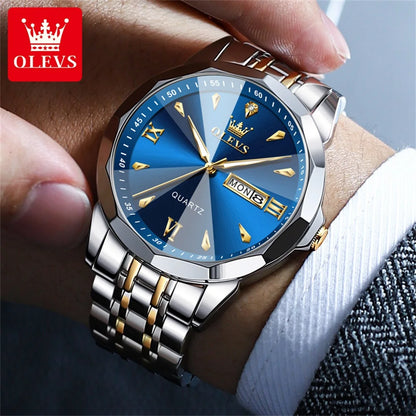 OLEVS 9998 Couple Watches - Rhombus Mirror, Luminous Date, Waterproof