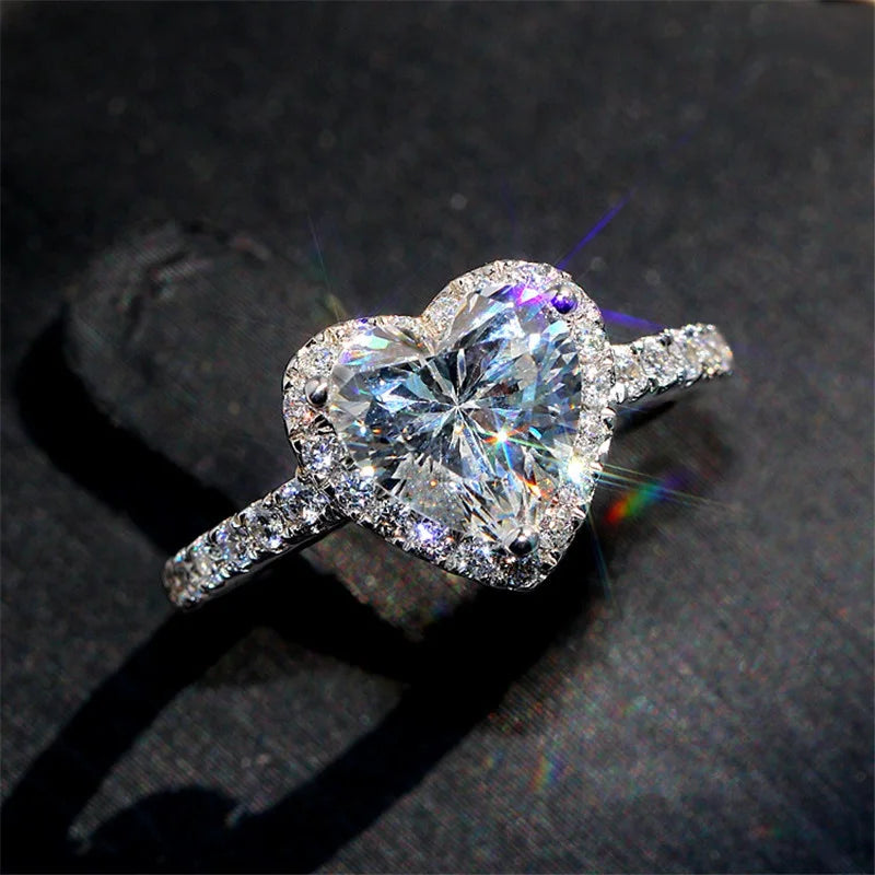 Silver Heart Ring - White Zircon Wedding Engagement Ring