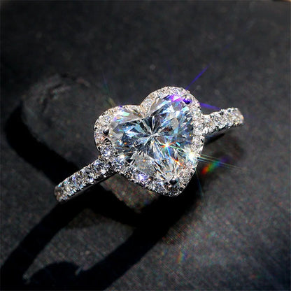Silver Heart Ring - White Zircon Wedding Engagement Ring
