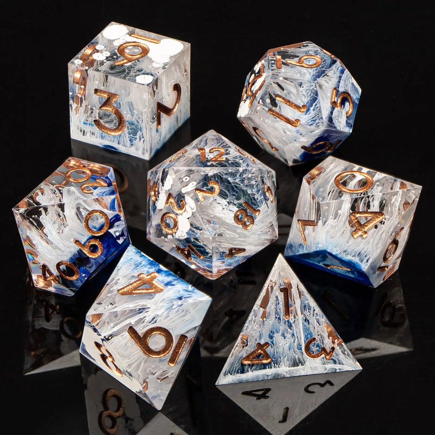 7-Piece Handmade Resin DnD Dice Set - Sharp Edge RPG Dice