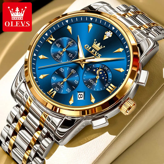 OLEVS Moon Phase Men's Watch - Luxury Chronograph with Calendar