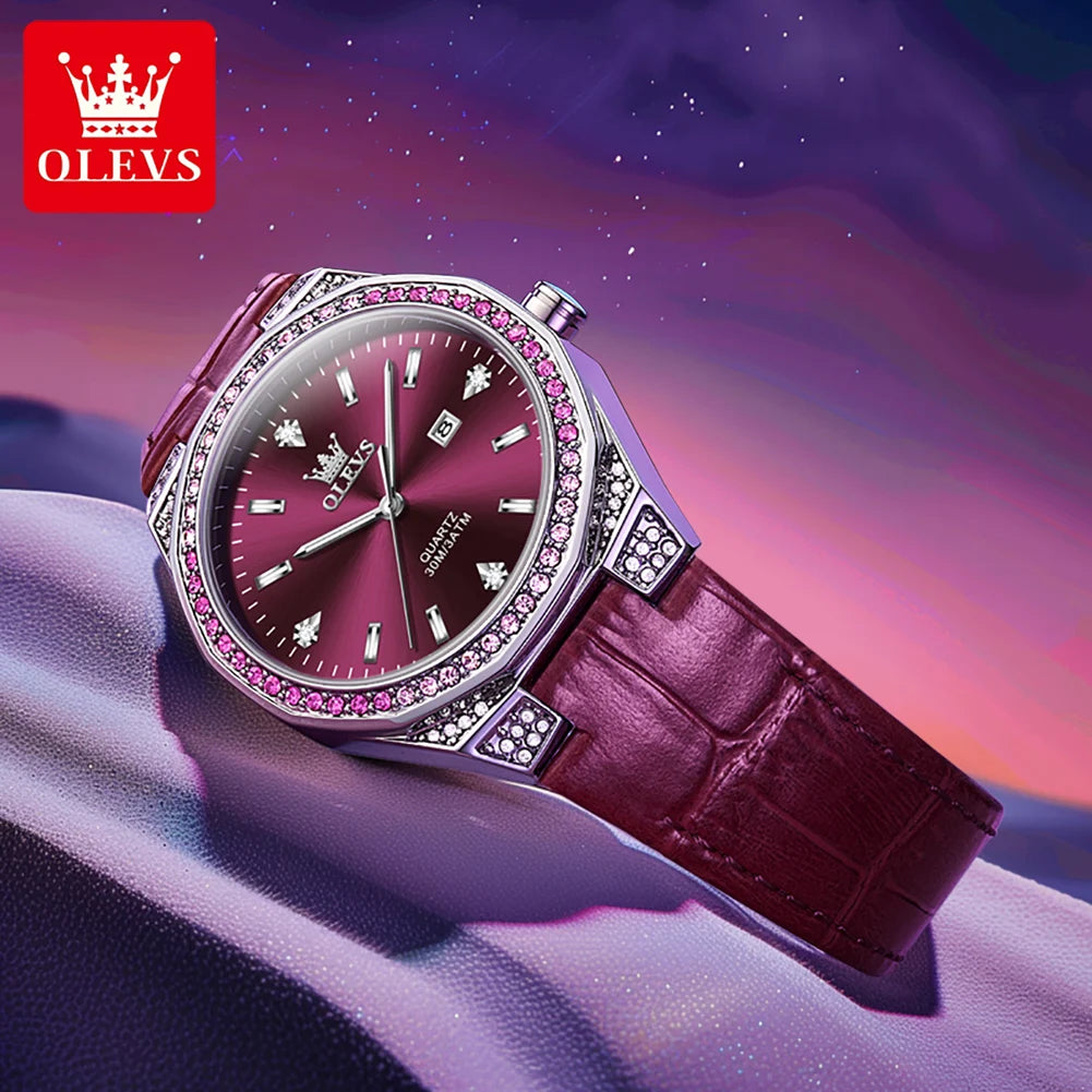 OLEVS 5606 Women’s Quartz Watch with Leather Strap and Luminous Hands