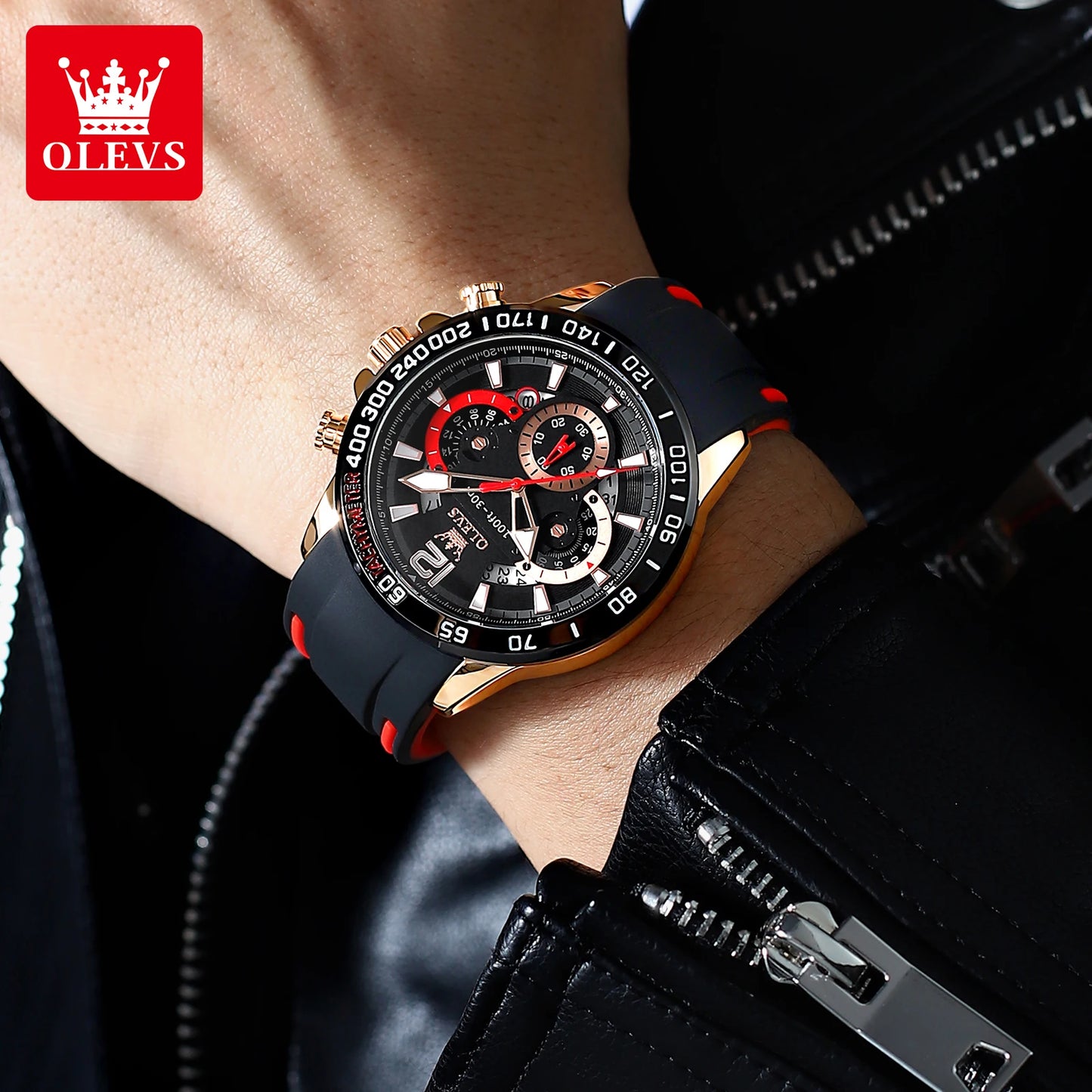 OLEVS 9936 Men's Watch - Luxury, Silicone Strap, Waterproof, Chronograph, Night Light
