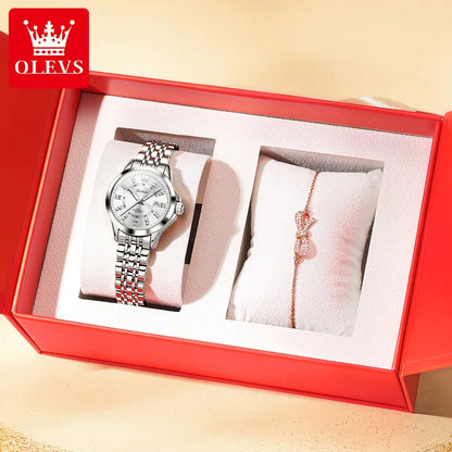 OLEVS 3620 Women's Watch - Luxury Diamond, Automatic Calendar, Waterproof, Bracelet Set
