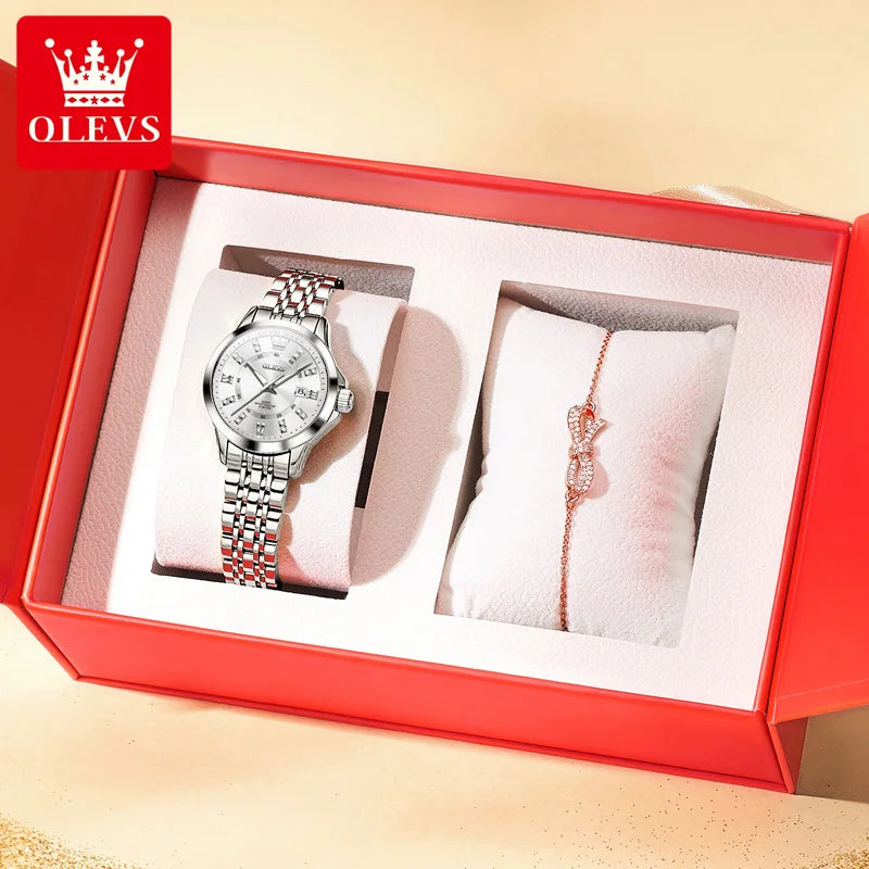 OLEVS 3620 Luxury Diamond Watch - Auto Calendar, Waterproof, Bracelet Set