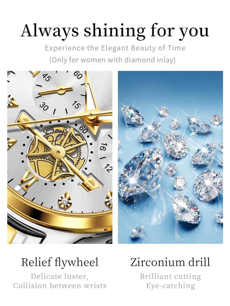 OLEVS 2859+2897 Couple Watch - Stainless Steel, Waterproof, Chronograph, Moon Phase, Flywheel