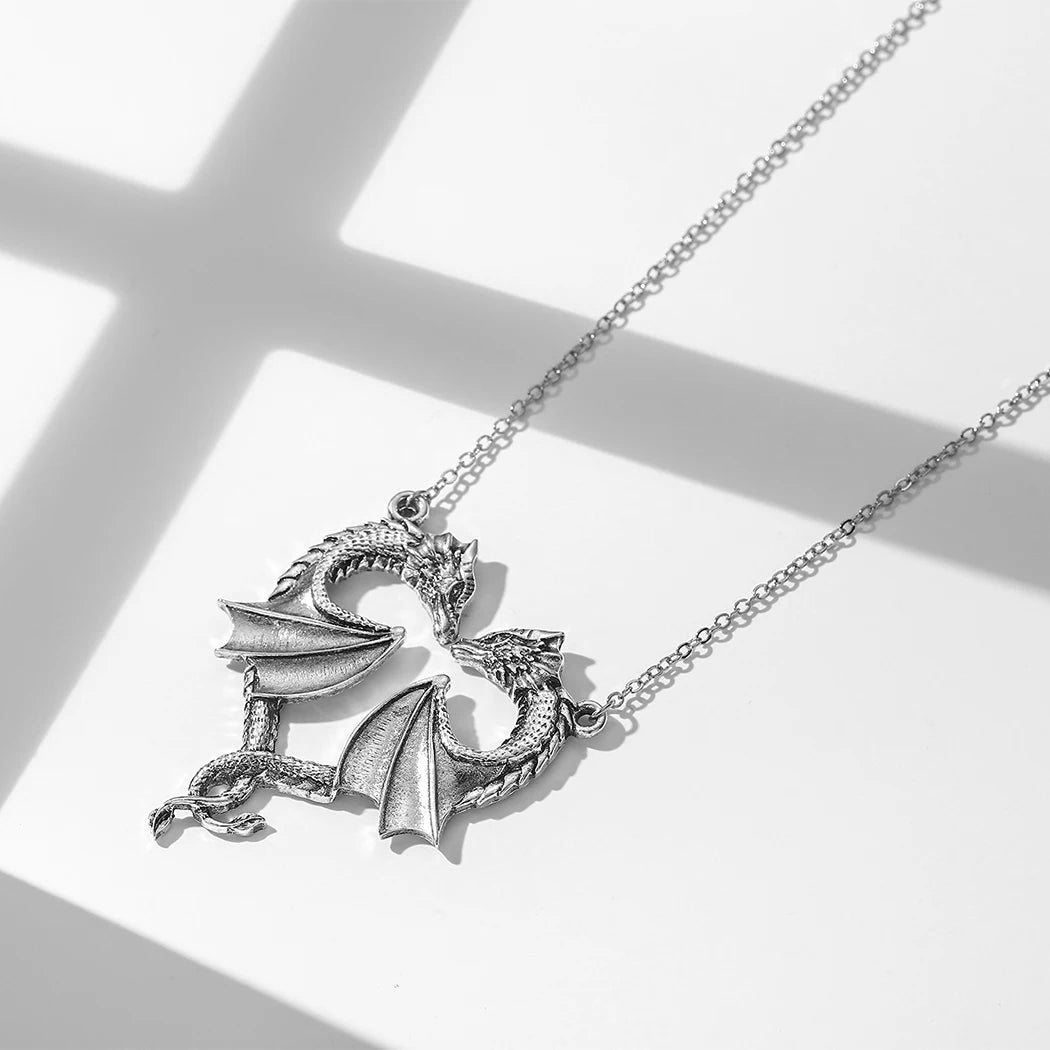 Dragon Heart Pendant Necklace – Stainless Steel, Silver, Love Symbol