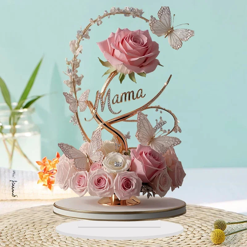 8" Acrylic Rose 'MOM' Standing Decoration – Love Theme, Pastoral Style