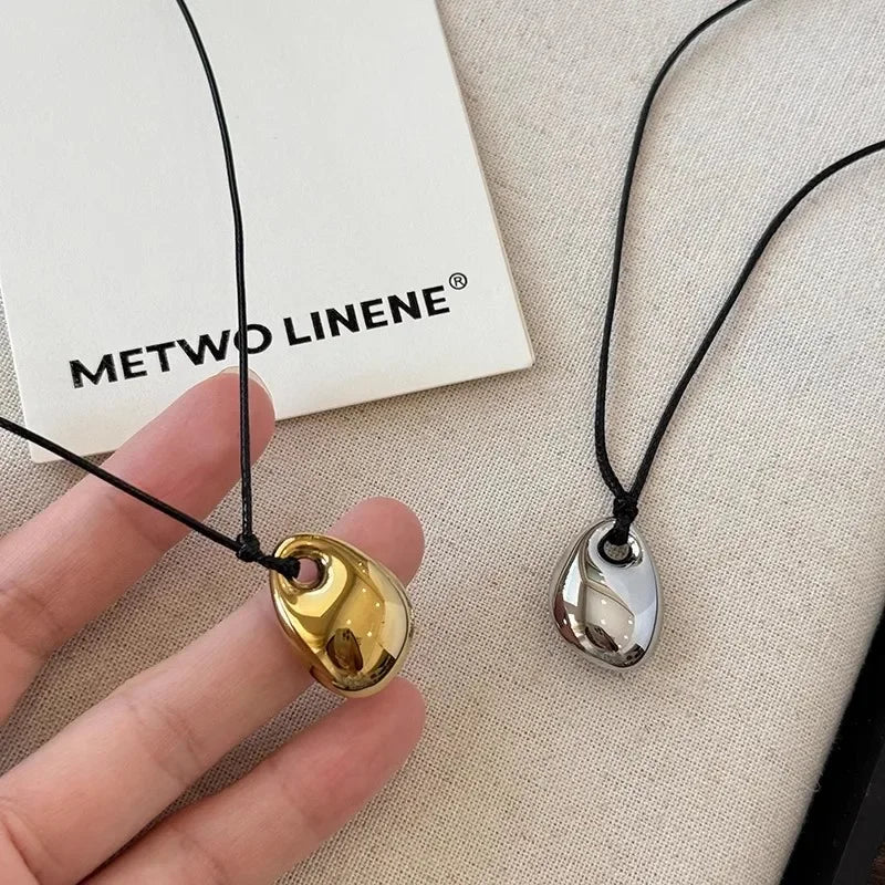 Unisex Leather Necklace - Irregular Bean Pendant