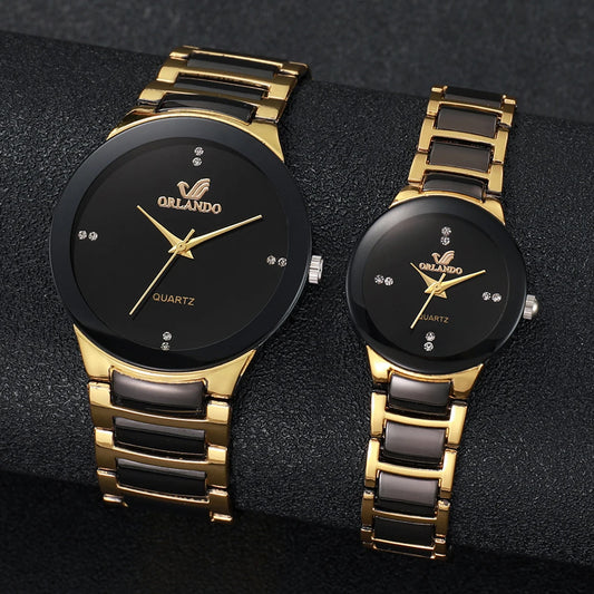 Stainless Steel Couple’s Quartz Watches, Men’s and Women’s Options