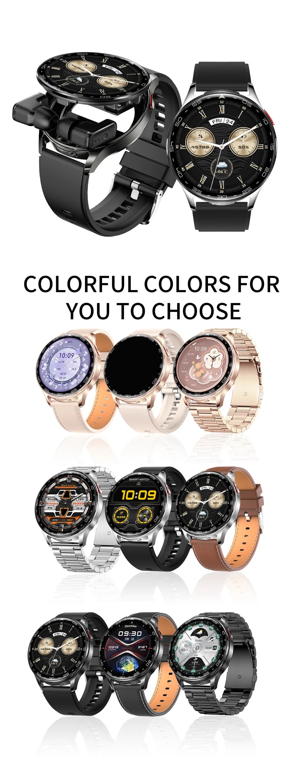 2-in-1 Smartwatch with TWS Earbuds - 1.39" IPS, Heart Rate, IP67, Bluetooth 5.0, 300mAh