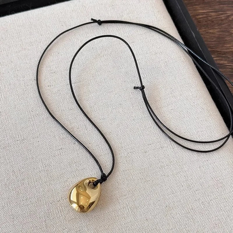 Unisex Leather Necklace - Irregular Bean Pendant