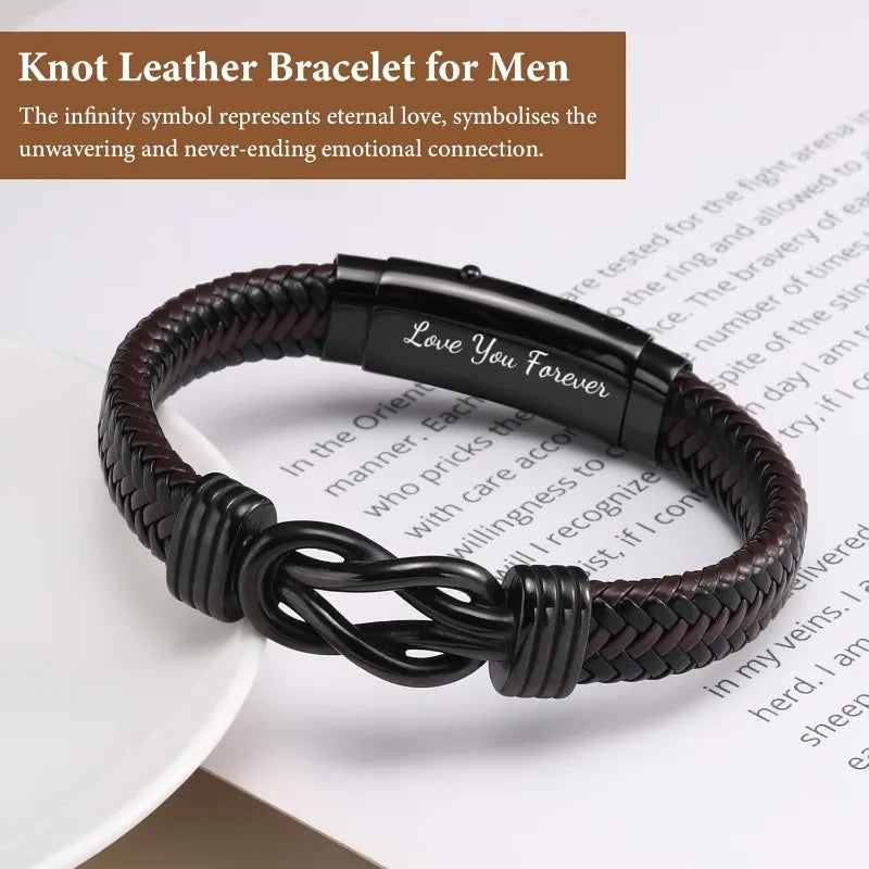 Braided Leather Bracelet - Engraved Gift for Men