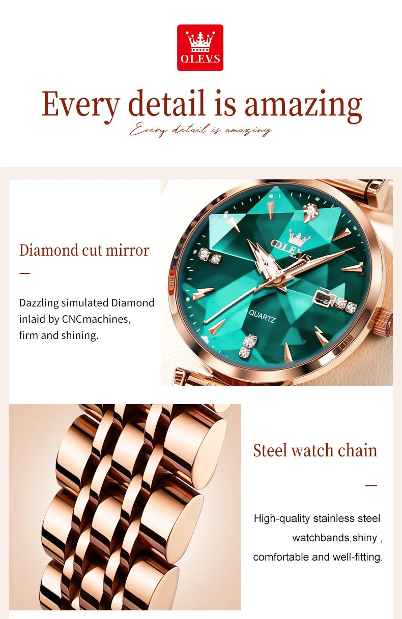 OLEVS 5536 Women's Luxury Watch - Sapphire Crystal, Zircon Scale, Chronograph, Waterproof