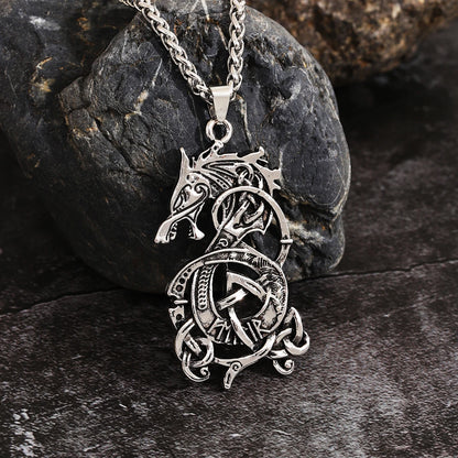 Viking Celtic Knot Dragon Pendant Necklace – Punk Style, Zinc Alloy & Stainless Steel
