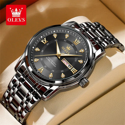 OLEVS 5513 Couple Watch - Stainless Steel, Waterproof, Luxury Gold Diamond, Lover's Pair