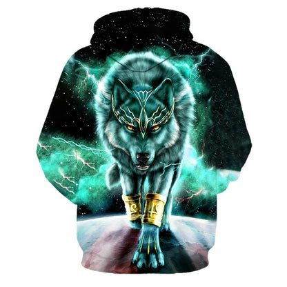 Wolf 3D Print Hoodie - Polyester O-Neck Oversized Streetwear