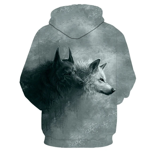 Wolf 3D Print Hoodie - Polyester O-Neck Oversized Streetwear